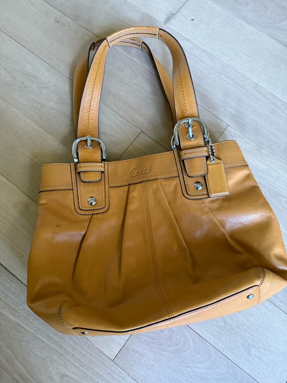 Coach Camel Brown Leather Pleated Shoulder Bag